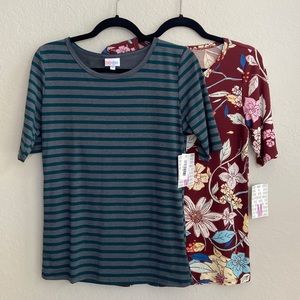 Set of 2 LuLaRoe M Medium Women’s Gigi Short Sleeve Fitted Tops Stripes Floral